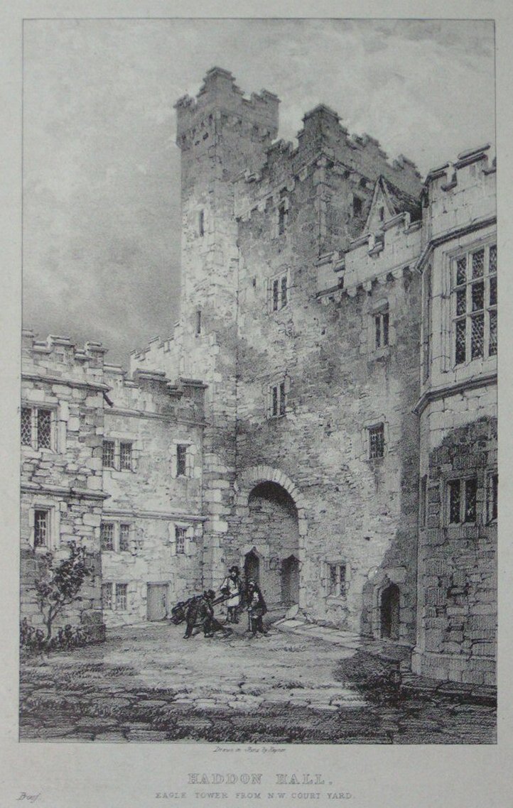 Lithograph - Haddon Hall Eagle Tower from N W Court Yard - 